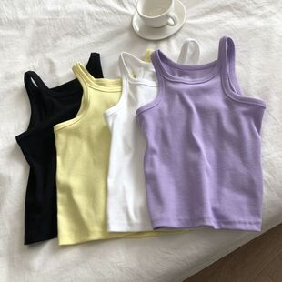 女童夏装背心吊带宝宝洋气儿童个性潮牌韩版时髦纯色坑条内搭外穿