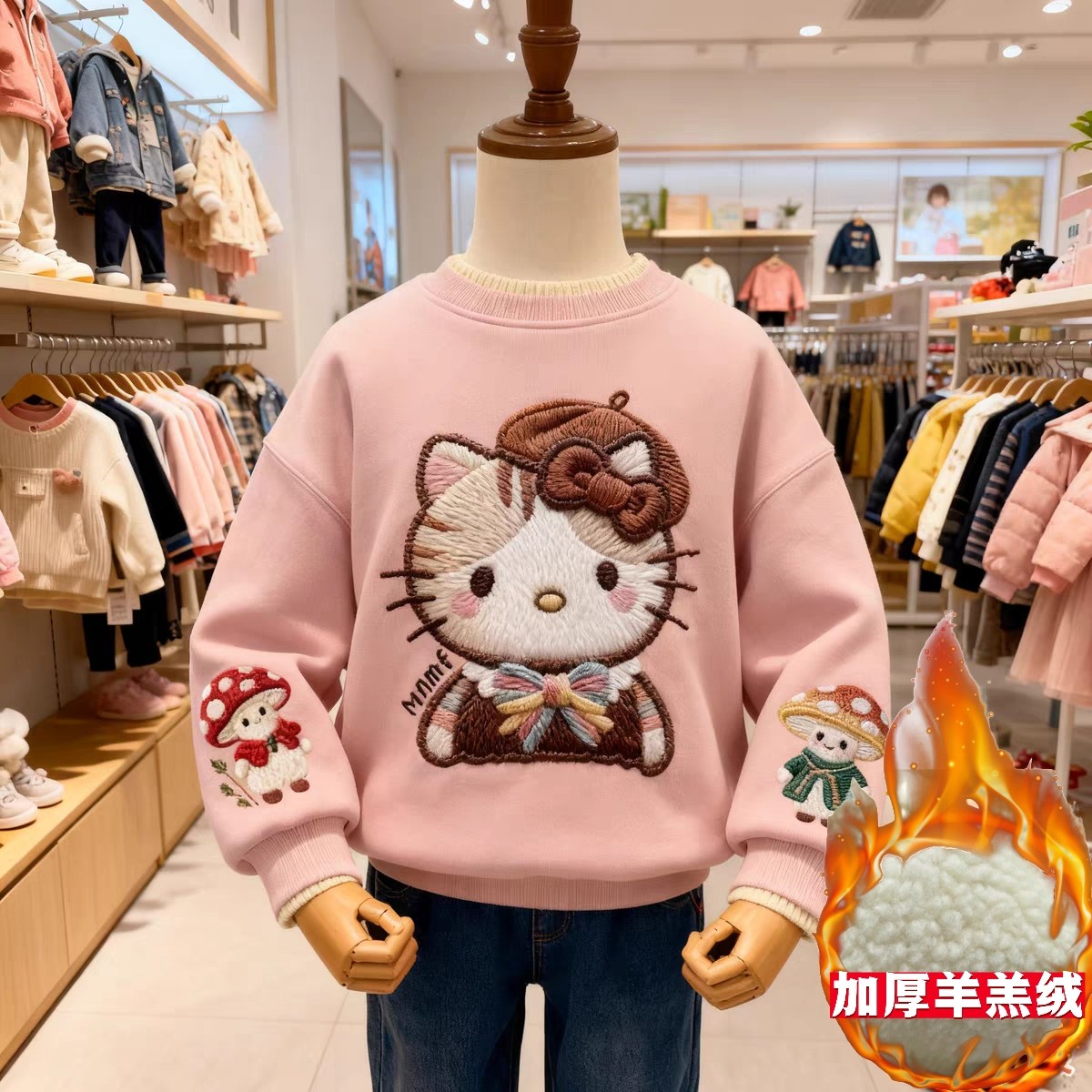 哈喽Kitty甜美可爱风羊羔绒加厚卡通印图加绒卫衣女秋冬保暖上衣,童装/婴儿装/亲子装,卫衣/绒衫,淘宝优惠券,粉丝福利购,淘宝优惠卷