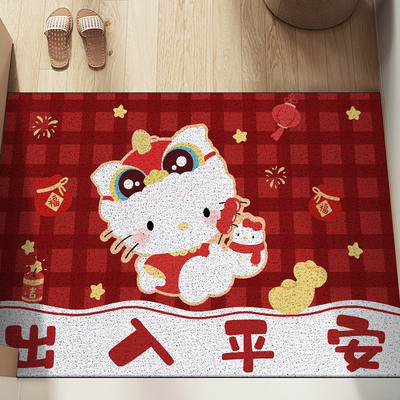 卡通Kitty红色入户门丝圈脚垫