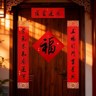 2026马新年春节烫金丝绸福字对联书法字体家用入户门装饰新年好运