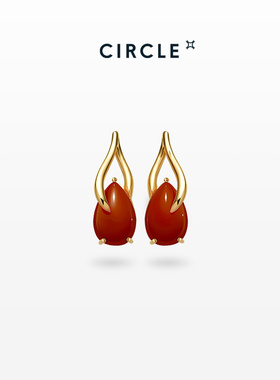 CIRCLE珠宝朱雀系列18K黄金南红玛瑙耳钉女红色宝石耳环耳饰礼物