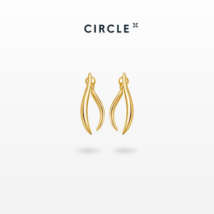 CIRCLE珠宝朱雀系列18K黄金羽毛耳钉流光素金耳环女 门店同款