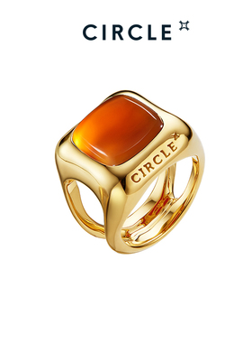 【低至5折】CIRCLE珠宝融化系列天然红玉髓几何方形红色宝石戒指