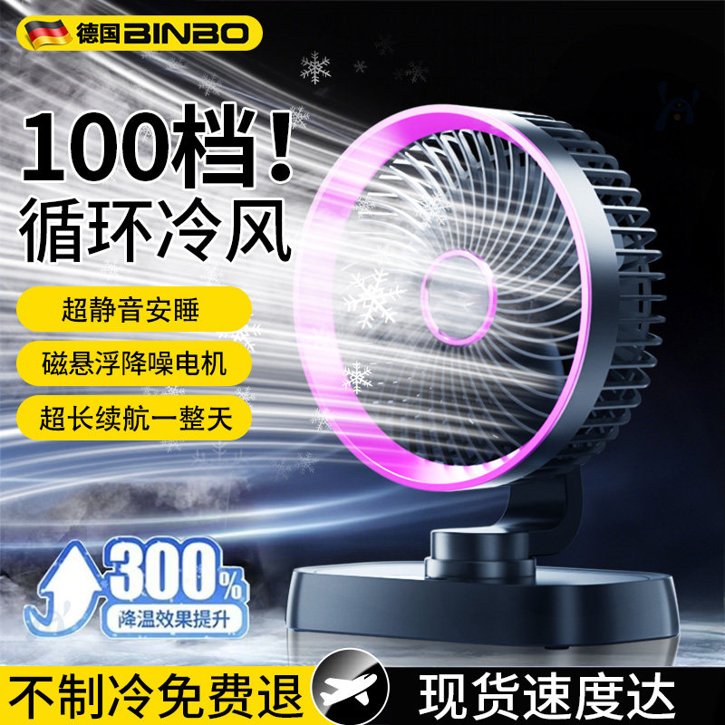 德国宾博2026新款桌面小风扇制冷小型usb充电风扇学生上课静音办公桌迷你便携宿舍挂壁家用台式厨房无叶循环