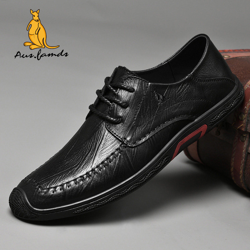 ausfamds/澳洲名袋鼠男鞋真皮透气软底软皮面系带轻奢休闲皮鞋男