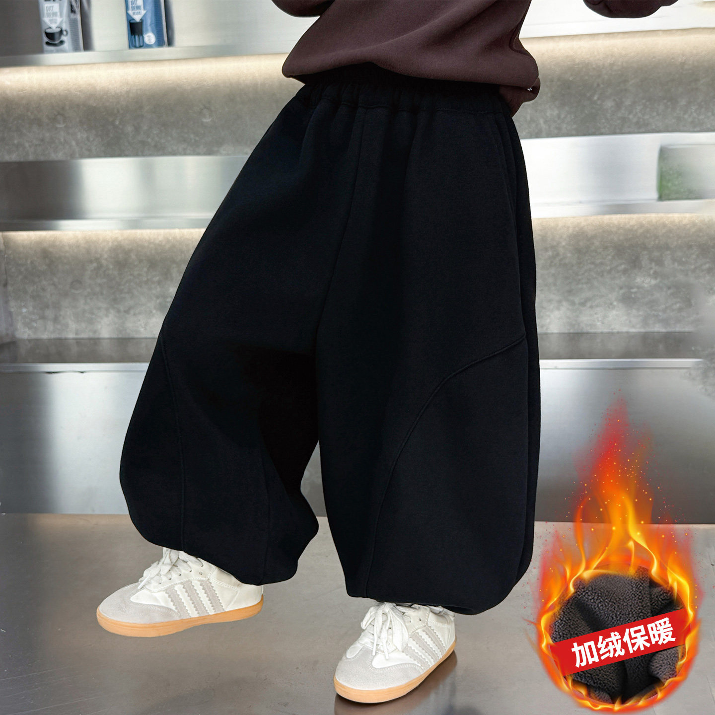 男童加绒休闲弯刀裤2025新款儿童一体绒休闲束脚裤潮酷百搭灯笼裤,童装/婴儿装/亲子装,裤子,淘宝优惠券,粉丝福利购,淘宝优惠卷