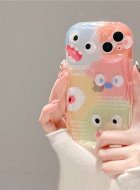 可爱卡通小怪兽带支架适用iphone14pro手机壳苹果13pro max12新款11女