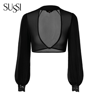 古色季 商场同款 SUSSI 新品 不含裙子 青衣黑百搭轻薄假袖 上衣