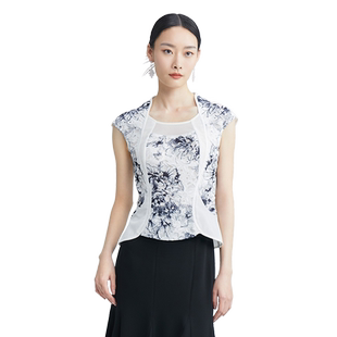 SUSSI/古色商场同款雪白印花收腰显瘦百搭款上衣女装