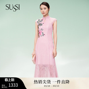 SUSSI/古色春夏商场同款新中式减龄高端重工旗袍连衣裙