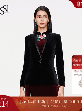 SUSSI/古色秋季高端新款商场同款黑色V型一粒扣外套11AV3161091