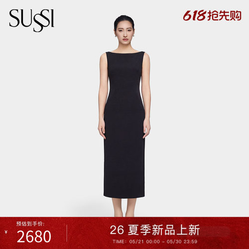 SUSSI古色一字领无袖直身连衣裙