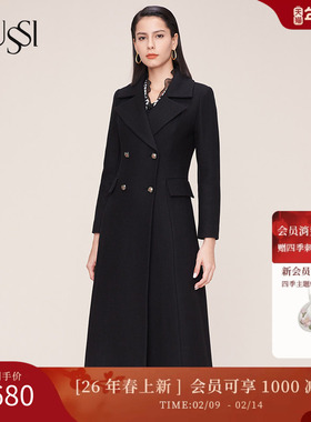 SUSSI/古色冬季新款商场同款黑色双排扣羊绒大衣11AV4140140