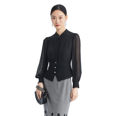 SUSSI/古色2026春季商场同款黑色绣花百搭设计感宫廷风长袖衬衫