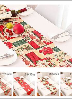 红色圣诞桌旗涤纶防水桌布卡通可爱布艺餐布圣诞节装饰盖布茶几布