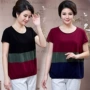 Áo thun cotton mùa hè của phụ nữ trung niên 40-50-60 tuổi Mẹ béo chất béo cộng với size áo sơ mi tay ngắn 200 cân - Phụ nữ cao cấp áo kiểu tuổi trung niên