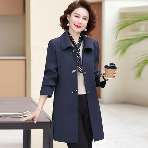 中年妈妈装中长款纯色风衣