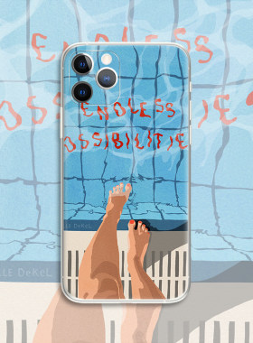 夏日泳池边插画文艺术生手机壳