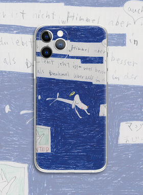 奈良美智 微笑小白狗蓝色涂鸦油画插画文艺术生小众手机壳 B013  适用苹果iphone17PROMAX AIR 华为小米三星