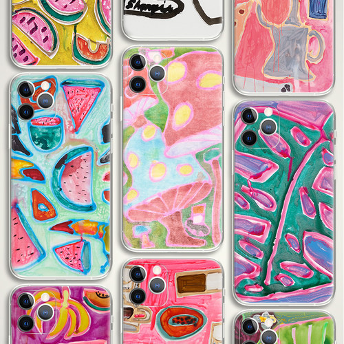 Katherine Bernhardt 缤纷夏日 粉红蘑菇 插画文艺术生手机壳 E866适用苹果iphone17PROMAX AIR 华为小米三星