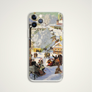 AIR Boris E459适用苹果17PROMAX 圣诞市集插画水彩文艺术生手机壳适用苹果 华为小米 Kustodiev