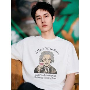 王一博同款明星夏季男装短袖T恤爱因斯坦美式复古休闲街头半袖