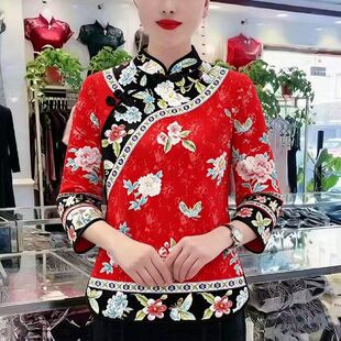 新款2026妈妈旗袍七分袖上衣女春夏新中式国风唐装遮肚中年打底衫