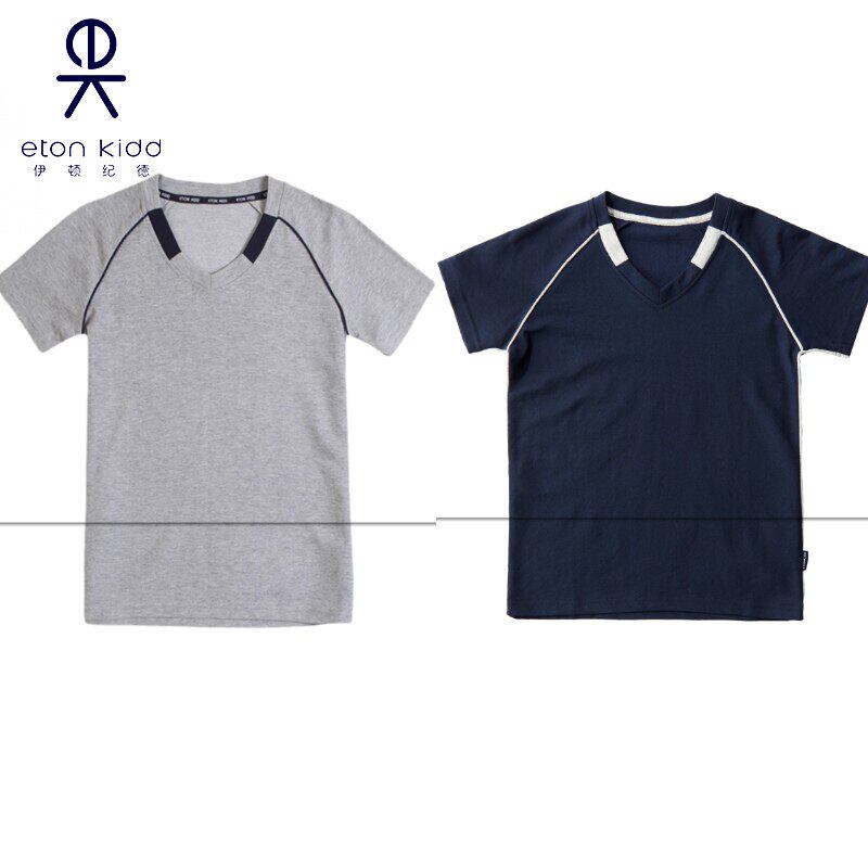 伊顿纪德校服男童t恤短袖V领中大童夏季儿童上衣女童体恤衫18T001