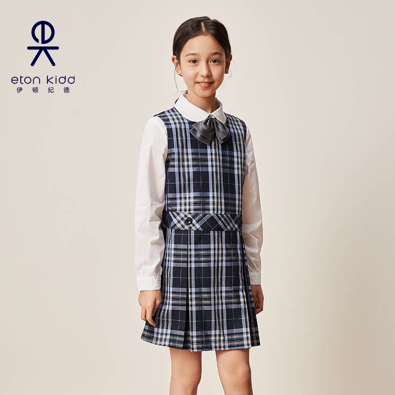 伊顿纪德女童格子背心裙子春夏新款女生演出无袖连衣裙22L201预G图片
