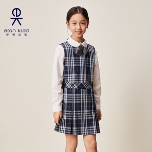 伊顿纪德女童格子背心裙子春夏新款女生演出无袖连衣裙22L201预G