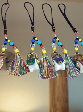 蒙古挂件多彩马鞍子羊拐筋羊嘎啦亥车挂件内蒙古工艺品纪念品流苏
