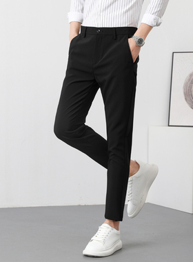2024年夏季新款垂感小西裤男韩版潮流百搭修身小脚休闲长裤子男