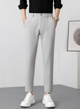 裤子男韩版潮流九分西裤夏季款修身小脚学生黑色百搭休闲小西裤