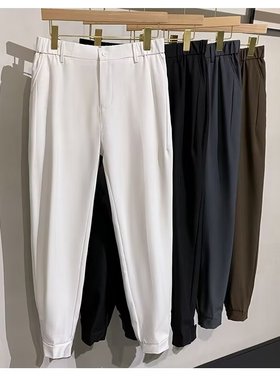 夏季新款垂感松紧腰西裤男士百搭韩版潮流修身小脚九分休闲长裤子