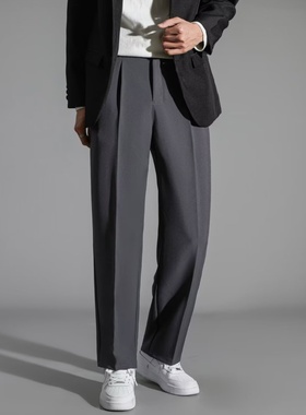 男士新款垂感百搭宽松休闲西装青少年通勤黑色简约基础纯色小西裤
