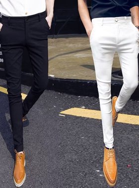 夏季新款男士西裤修身九分裤商务休闲时尚潮牌垂直小脚黑色裤子