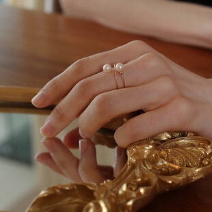 14k包金淡水珍珠双层缠绕戒指女 优雅简约弹力珍珠戒指