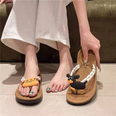 可爱卡通人字拖凉拖鞋热狗