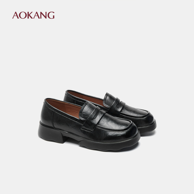 奥康 女鞋2025秋季复古厚底乐福鞋休闲单鞋女一脚蹬小皮鞋