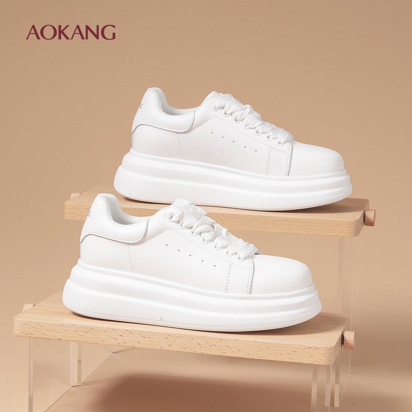 奥康 女鞋真皮白色鞋子休闲平底板鞋小白鞋女厚底增高6cm单鞋N,女鞋,时尚休闲鞋,淘宝优惠券,粉丝福利购,淘宝优惠卷