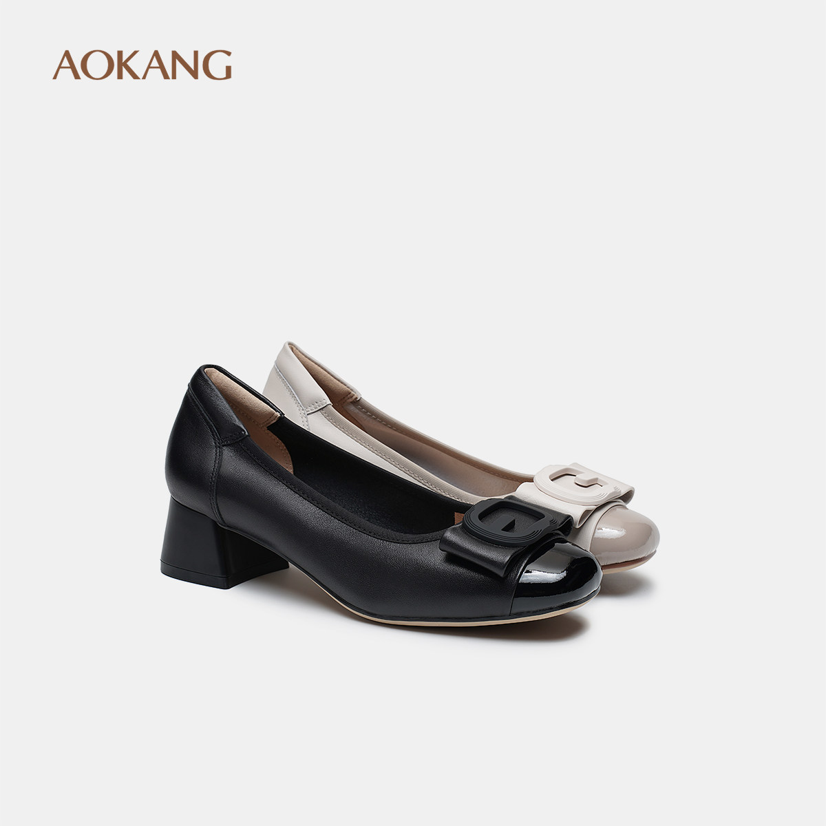 奥康 女鞋2025春秋浅口单鞋真皮质感职场OL中跟鞋门店发货