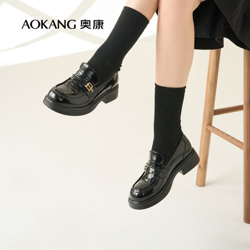 奥康圆头乐福鞋舒适办公室小皮鞋