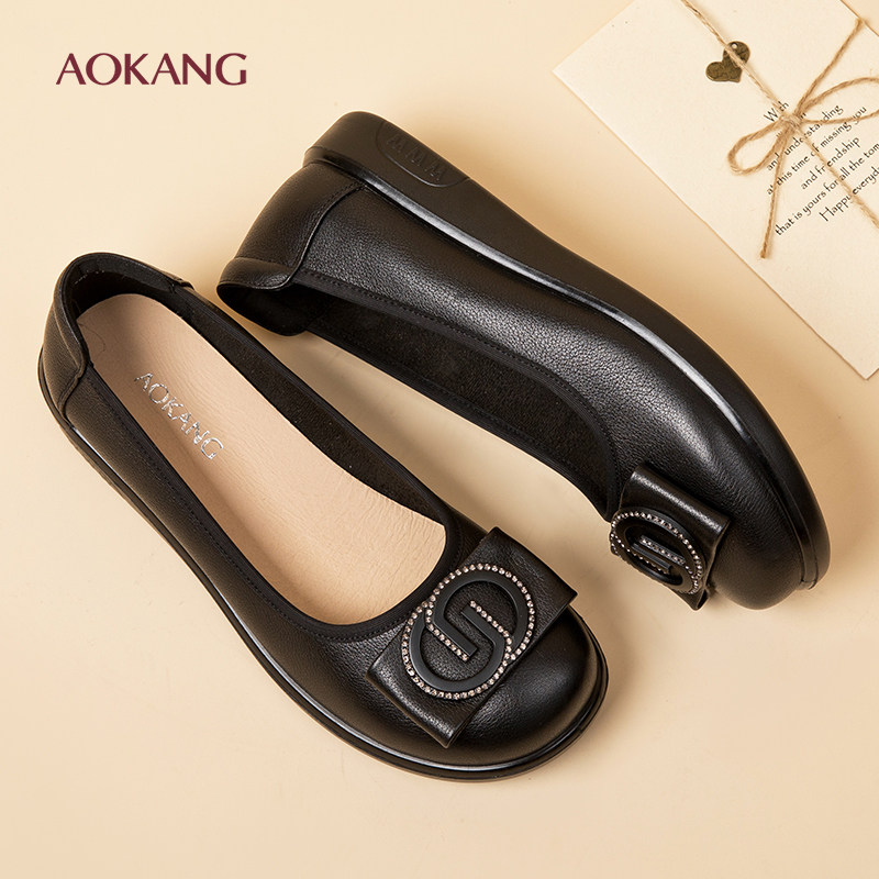 奥康 女鞋2026春季新款休闲浅口单鞋真皮舒适妈妈皮鞋N