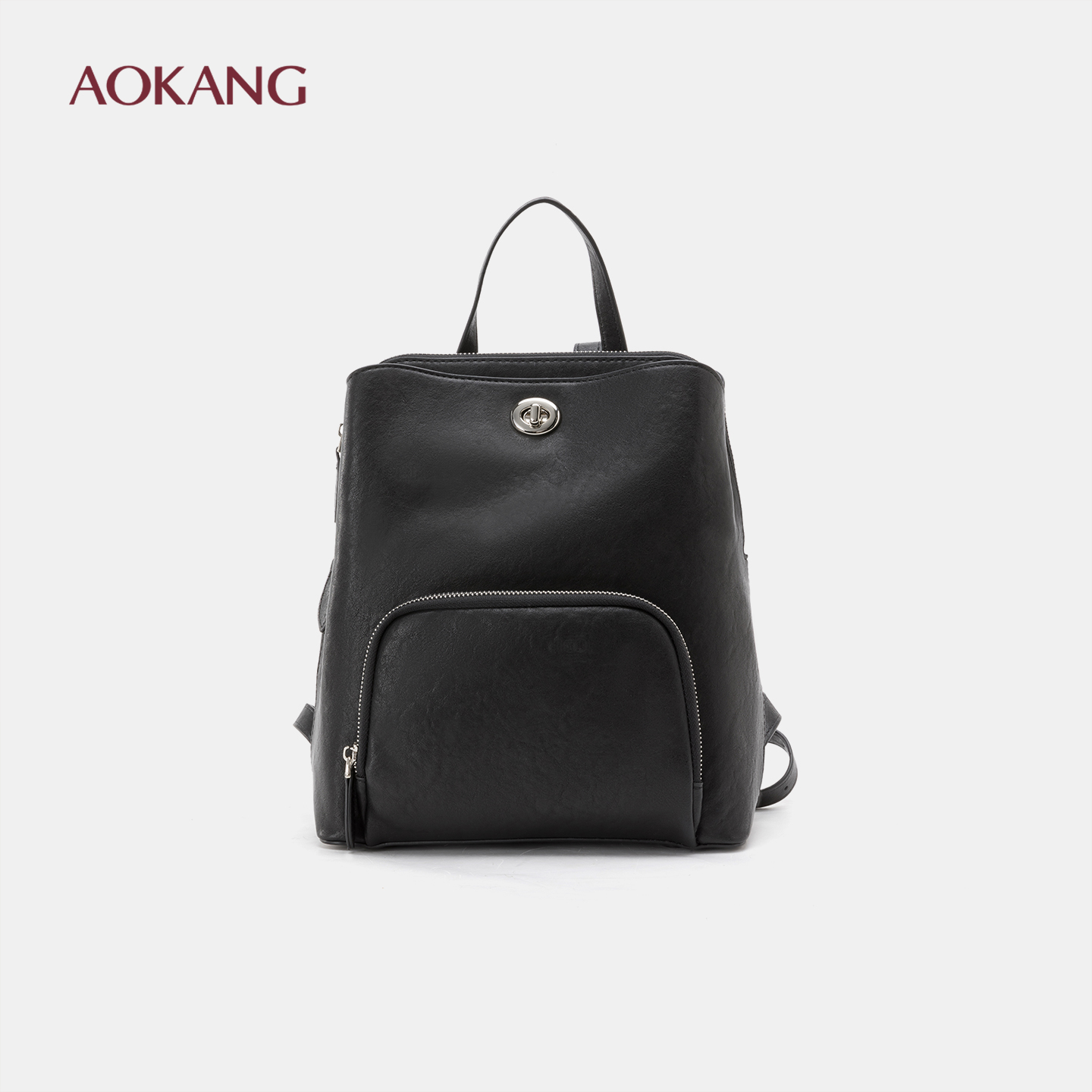 奥康女包2025冬季新款复古双肩包女简约通勤大容量黑色背包