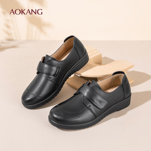 奥康 女鞋妈妈皮鞋春季真皮软底中老年鞋子舒适平底老人奶奶单鞋N