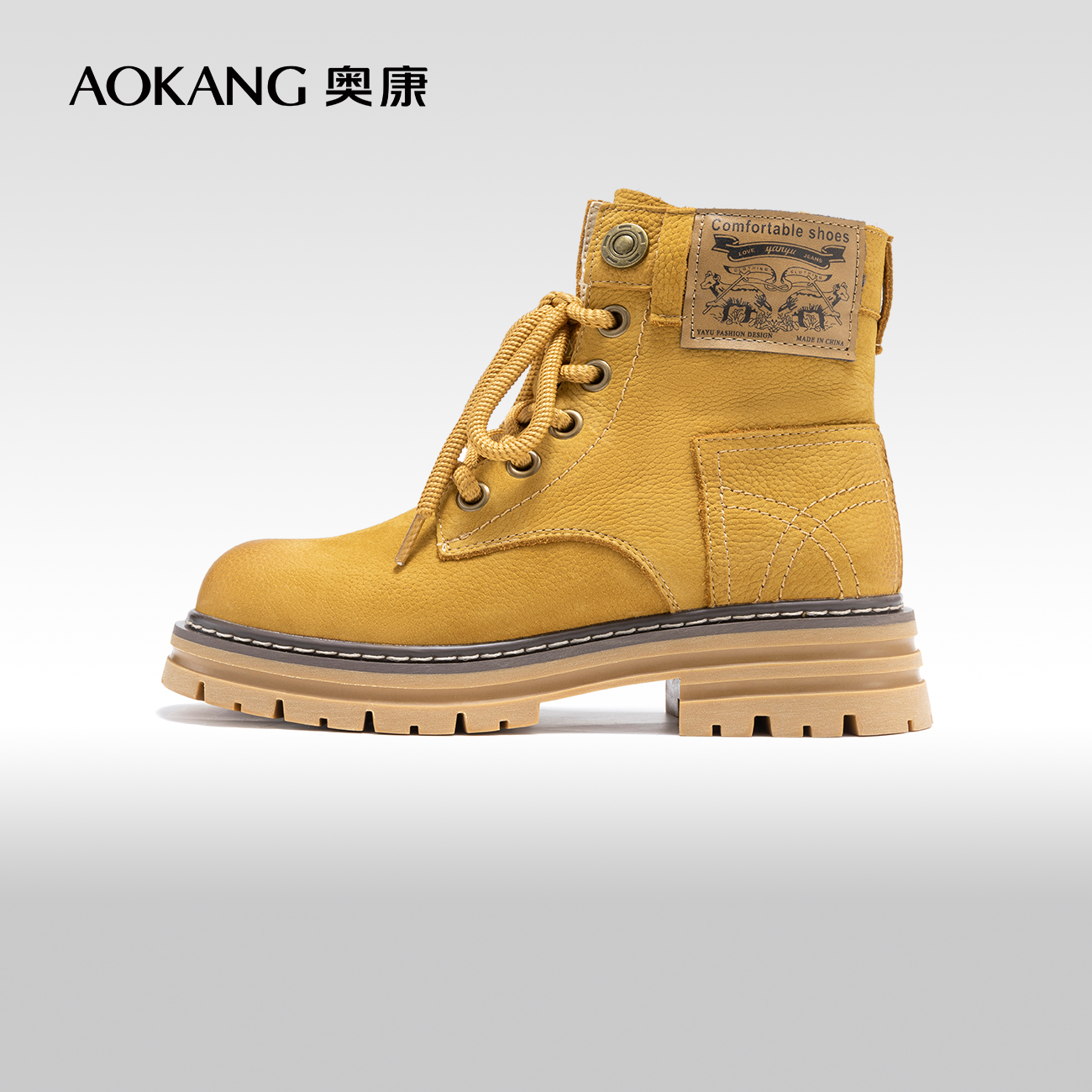 奥康女鞋 2024冬季新款时尚真皮马丁靴厚底登山靴百搭青年机车靴