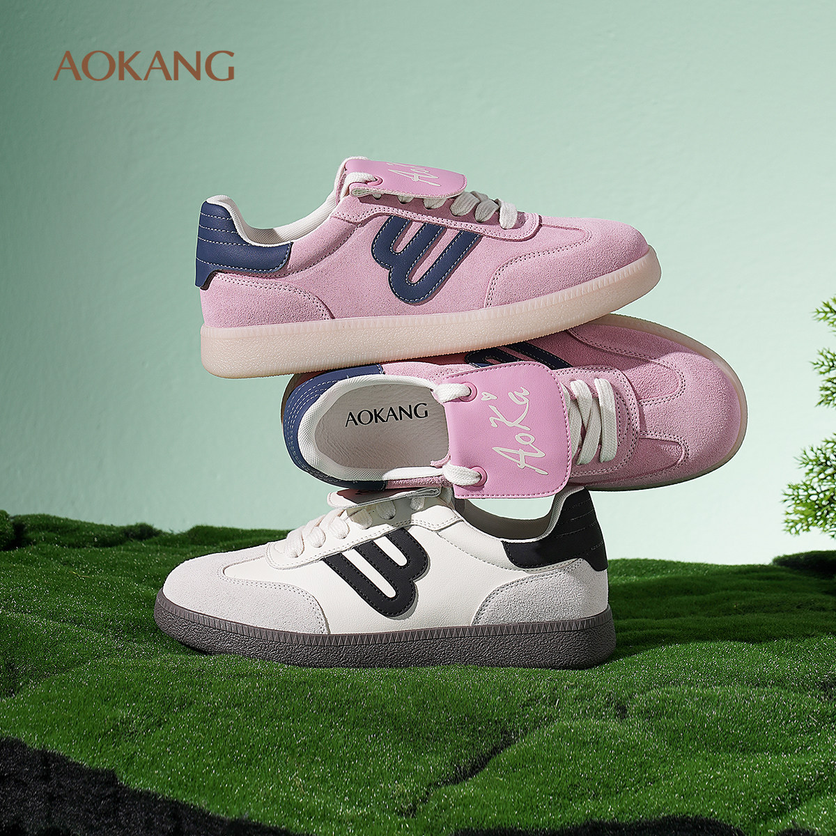 奥康 女鞋2025春秋板鞋青春翻盖德训鞋减龄休闲运动门店发货