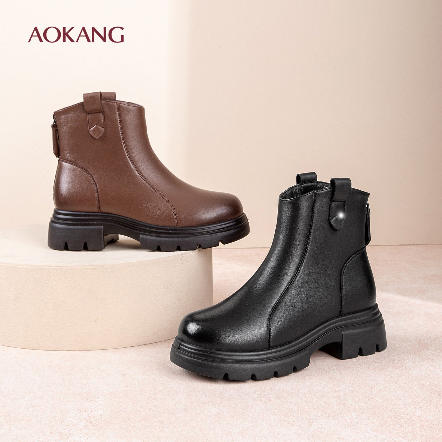 奥康 女鞋2025冬季新款瘦瘦短靴加绒女靴时装靴超软羊皮切尔西靴