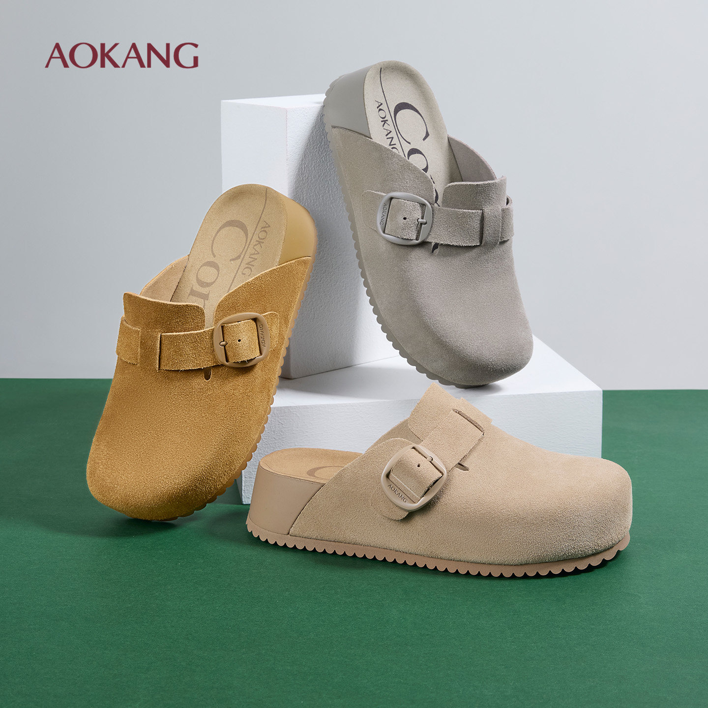 奥康 女鞋2026春季新款厚底勃肯鞋休闲懒人鞋包头拖鞋门店发货