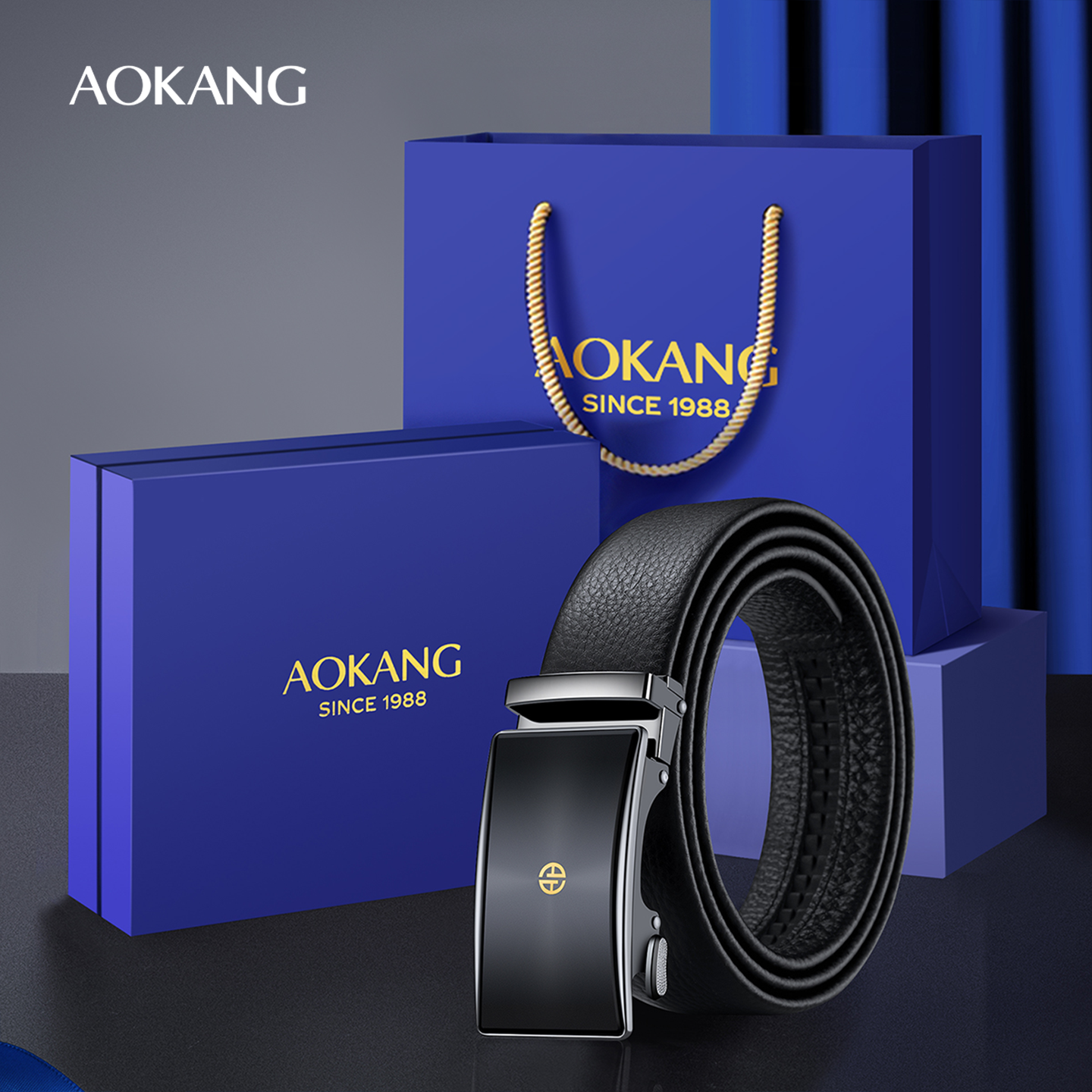 奥康男士皮带耐用商务自动扣裤腰带新款舒适百搭真皮腰带送男士J